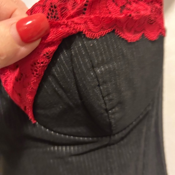 Sm Pinstripe and Red lace Corset - Picture 3 of 14